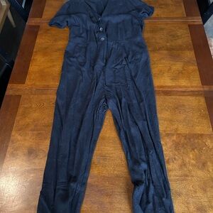 Old Navy Black Linen Button-Up Jumpsuit